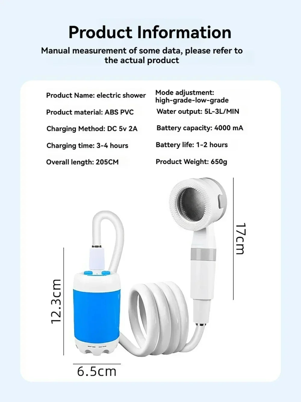 Rechargeable Portable Outdoor Shower Handheld Compact Water Sprayer for Car Wash Flower Watering and Bathing Camping Hiking