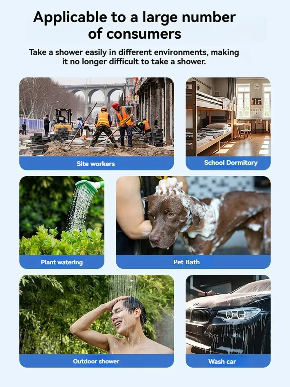 Rechargeable Portable Outdoor Shower Handheld Compact Water Sprayer for Car Wash Flower Watering and Bathing Camping Hiking