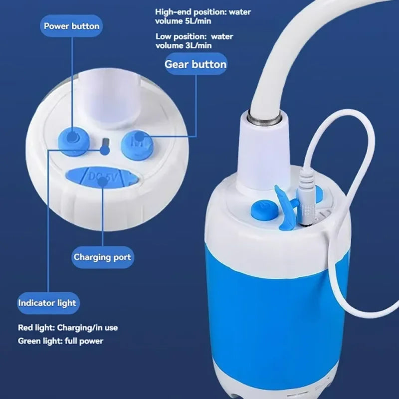Rechargeable Portable Outdoor Shower Handheld Compact Water Sprayer for Car Wash Flower Watering and Bathing Camping Hiking