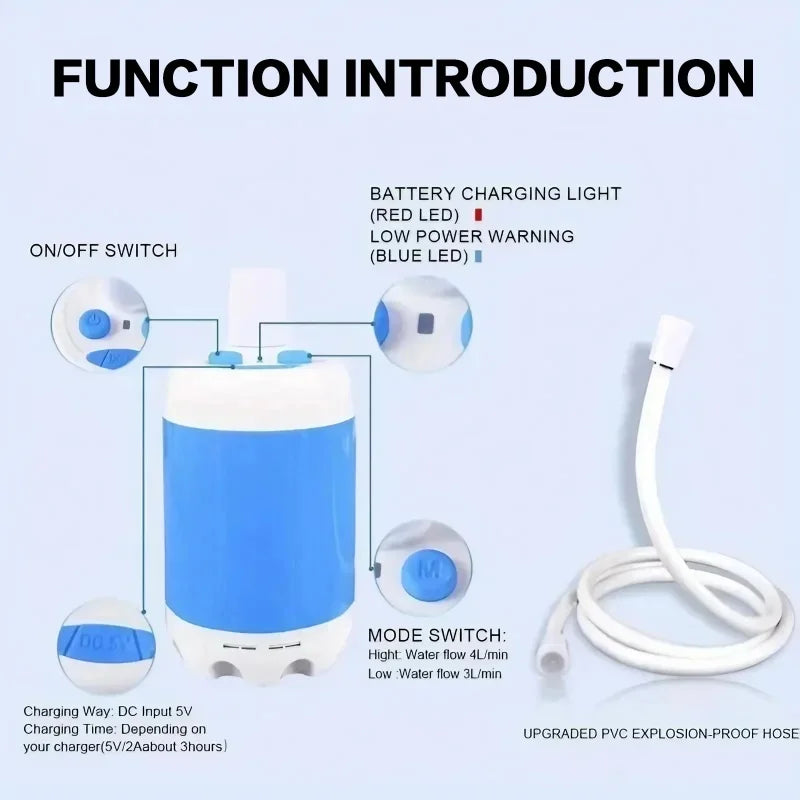 Rechargeable Portable Outdoor Shower Handheld Compact Water Sprayer for Car Wash Flower Watering and Bathing Camping Hiking